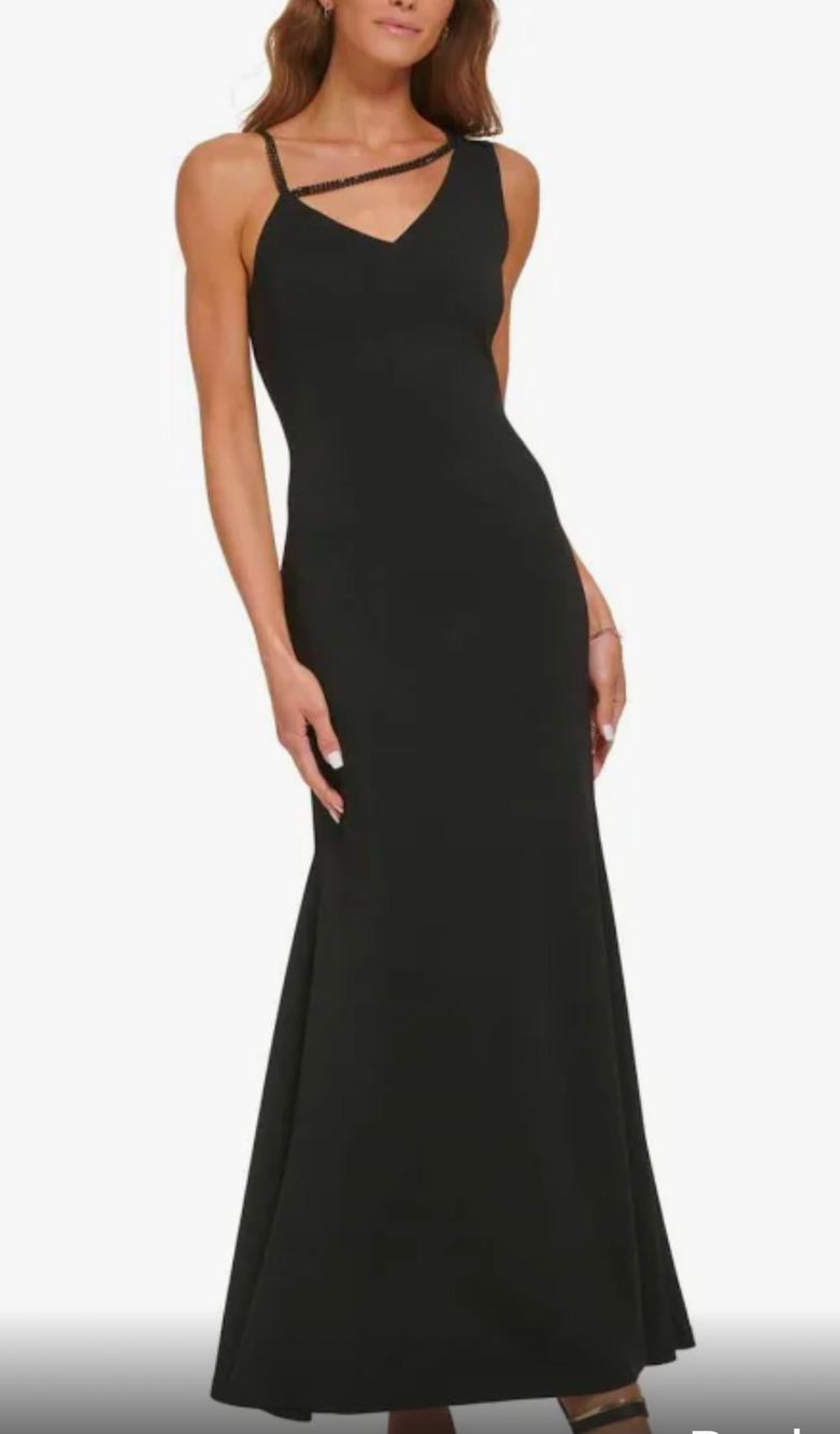 NWT DKNY Women's Beaded Stripe Asymmetrical Neck Sleeveless Gown Crepe size 12
